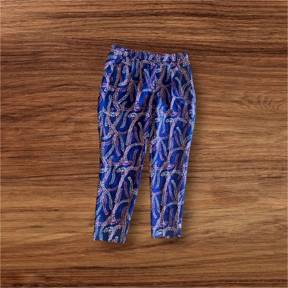 J. Crew Collection 100% Silk Dress Pants Coral Navy Floral Abstract Print Sz 2 - Picture 2 of 15